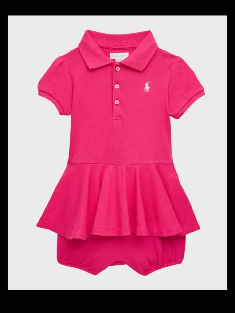 NWOT Polo Ralph Lauren HOT Pink Baby Girls Dress Ruffle Short Sleeve Romper 12M